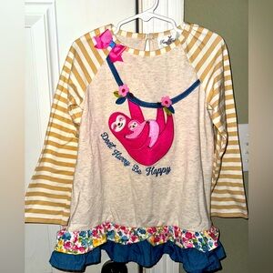 Rare Editions Vintage Girls Long Sleeve Top “Don’t Hurry, Be Happy” Size 6 Sloth